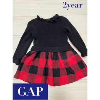 GAP - GAP 子ども服　2歳　ワンピース　ブロックチェック　ニット　古着