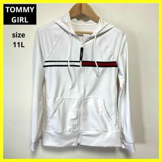 トミーガール(tommy girl)の美品 TOMMY GIRL トミーガール ストレッチ 長袖 パーカー 11L 白(パーカー)