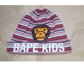 ベイプキッズ(BAPE KIDS)のベイプキッズ  ニット帽  ニットキャップ  赤  ボーダー(帽子)