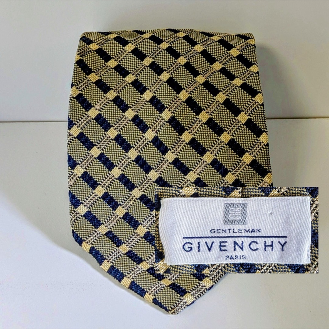 GIVENCHY(ジバンシィ)のイタリア製 ネクタイ GIVENCHY ジバンシイ 格子柄 チェック柄 黒 金 メンズのファッション小物(ネクタイ)の商品写真