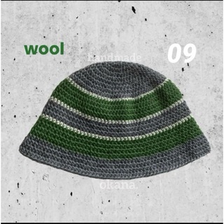 wool / green×gray バケットハット クロシェハット クラッシャー(ニット帽/ビーニー)