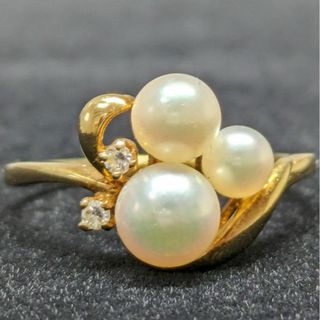 ミキモト(MIKIMOTO)の763 ミキモトパールダイヤリングK18YGイエローゴールド10号(リング(指輪))