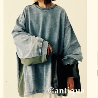 アンティカ(antiqua)の大人気‼️フォローお値引きあり！ユニセックス切替えドロストトップス スウェット (トレーナー/スウェット)