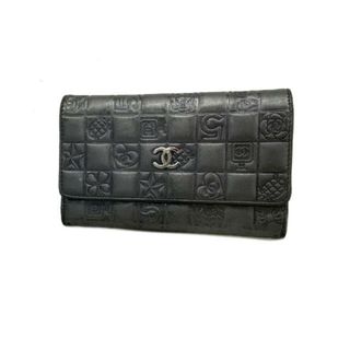 シャネル(CHANEL)の【4hb1241】シャネル 財布/アイコン/レザー/ブラック/シルバー金具 【中古】 レディース(財布)