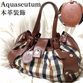 【Aquascutum】本革×クラブチェックキャンバス ミニボストントートバッグ