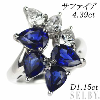 Pt900 ペアシェイプ サファイア ダイヤモンド リング 4.39ct D1.15ct(リング(指輪))