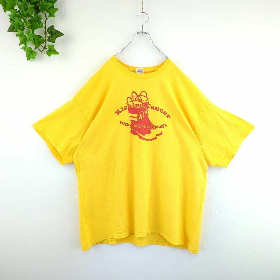 Tシャツ US古着 3XL オーバーサイズ ビッグプリント イエロー 半袖 メンズのトップス(Tシャツ/カットソー(半袖/袖なし))の商品写真