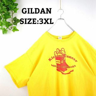 Tシャツ US古着 3XL オーバーサイズ ビッグプリント イエロー 半袖(Tシャツ/カットソー(半袖/袖なし))