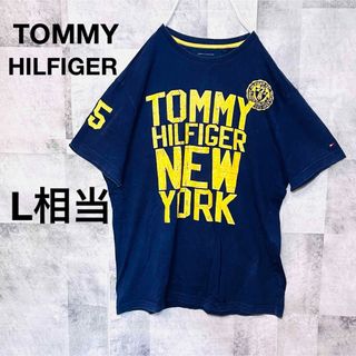 TOMMY HILFIGER - TOMMY HILFIGER Tシャツ　センターロゴ　ビッグロゴ　ネイビーL相当