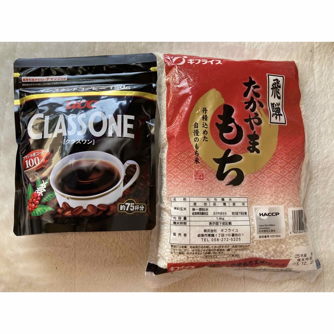 UCC(ユーシーシー)の岐阜ライス飛騨高山もち米1.4kgとＵＣＣクラスワンインスタントコーヒー75杯 食品/飲料/酒の飲料(コーヒー)の商品写真