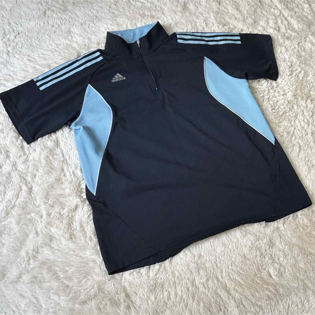 adidas(アディダス)の大きめadidasアディダス　ハーフジップTシャツ　XO  トリプルライン メンズのトップス(Tシャツ/カットソー(半袖/袖なし))の商品写真