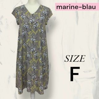 marine-blau ワンピース ひざ丈ワンピース 花柄 おしゃれ 袖なし(ひざ丈ワンピース)