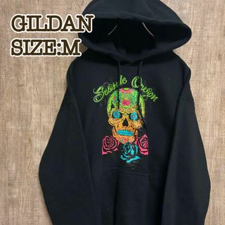 GILDAN ギルダン　パーカー　フーディ　ブラック　マルチカラースカル　M(パーカー)