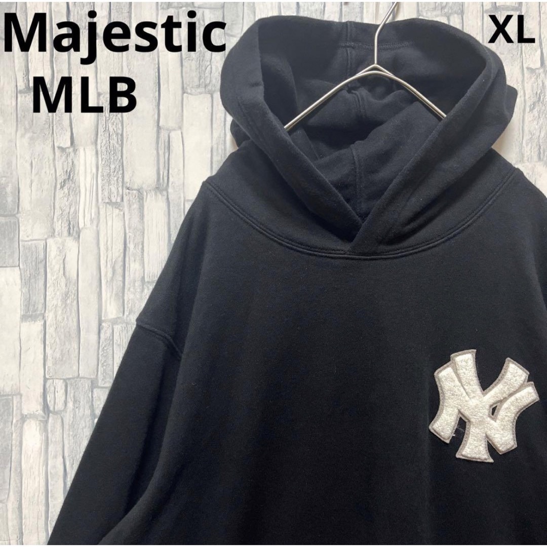 Majestic(マジェスティック)のマジェスティック ヤンキース MLB パーカー ワッペン ブラック XL メンズのトップス(パーカー)の商品写真