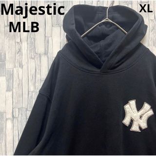 マジェスティック(Majestic)のマジェスティック ヤンキース MLB パーカー ワッペン ブラック XL(パーカー)