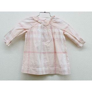 バーバリー(BURBERRY)の【春物 新入荷!】▼バーバリー/BURBERRY▼68cm(6M)  長袖ワンピース ピンク×白 【中古】 子供 キッズ kids ベビー服 baby 女の子 onepi 春秋 204042(ワンピース)