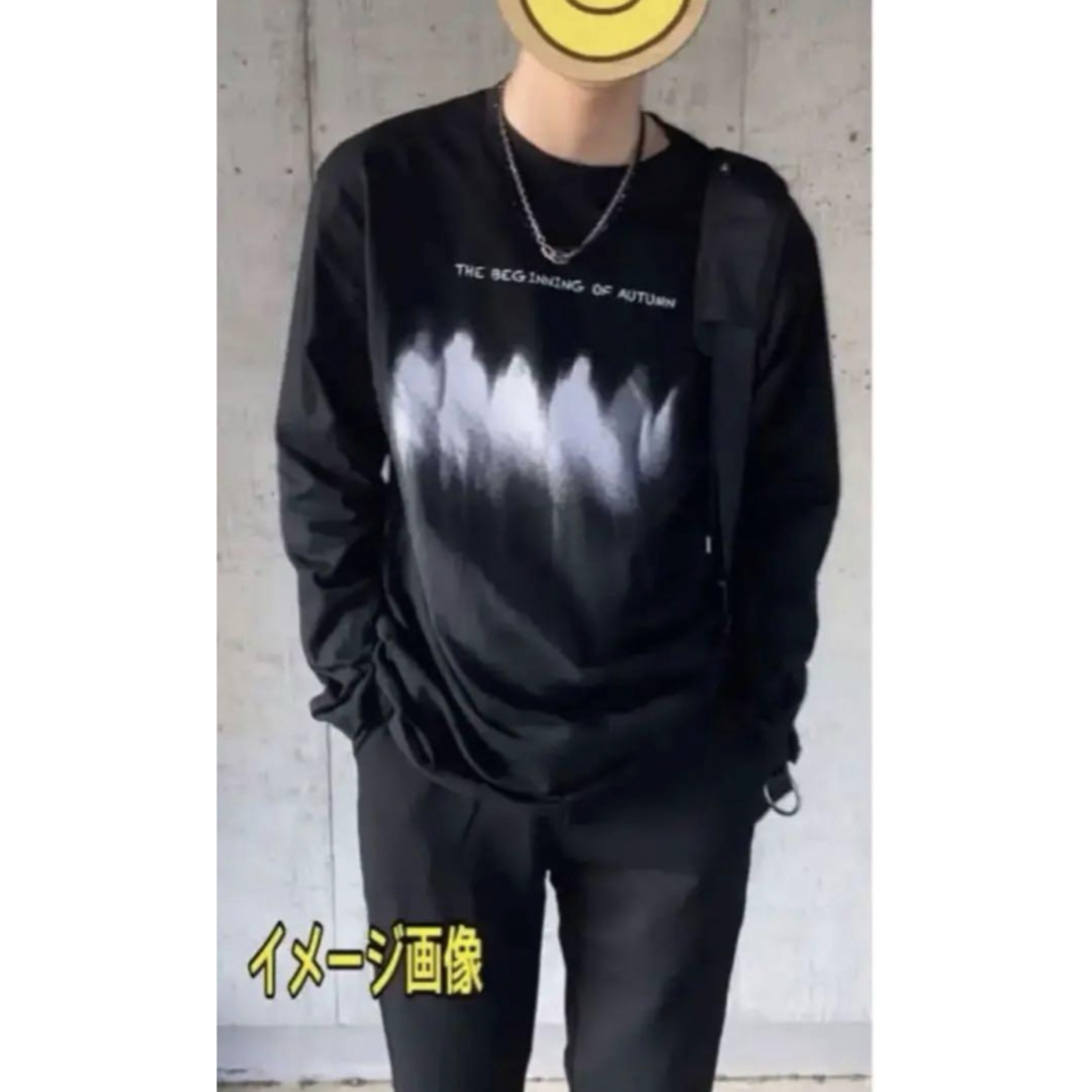 新品タグ付 ダメージ加工プリント ロンT 長袖 Tシャツ ストリート 韓国 黒M メンズのトップス(Tシャツ/カットソー(七分/長袖))の商品写真