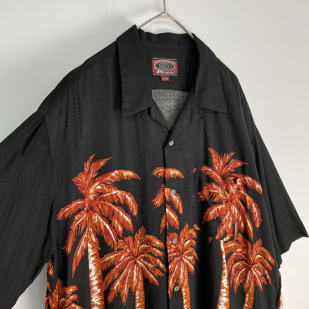 【アロハシャツ　オープンカラー　テロ感　黒　オレンジ　古着】 メンズのトップス(シャツ)の商品写真