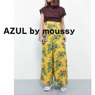 アズールバイマウジー(AZUL by moussy)のAZUL by moussy アズール　ワイドパンツ　黄色　花柄　ボタニカル(カジュアルパンツ)