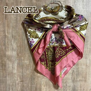 LANCEL - LANCEL ランセル　スカーフ　ローズピンク×スカーフ柄　絹100%