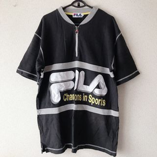 フィラ(FILA)のVINTAGE フィラ FILA ビッグロゴ オーバーサイズ Tシャツ 黒　L(Tシャツ/カットソー(半袖/袖なし))