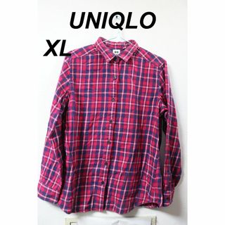 ユニクロ(UNIQLO)のプロフ必読UNIQLOチェックネルシャツレッドネイビー/ブランド良品高品質XL(シャツ/ブラウス(長袖/七分))