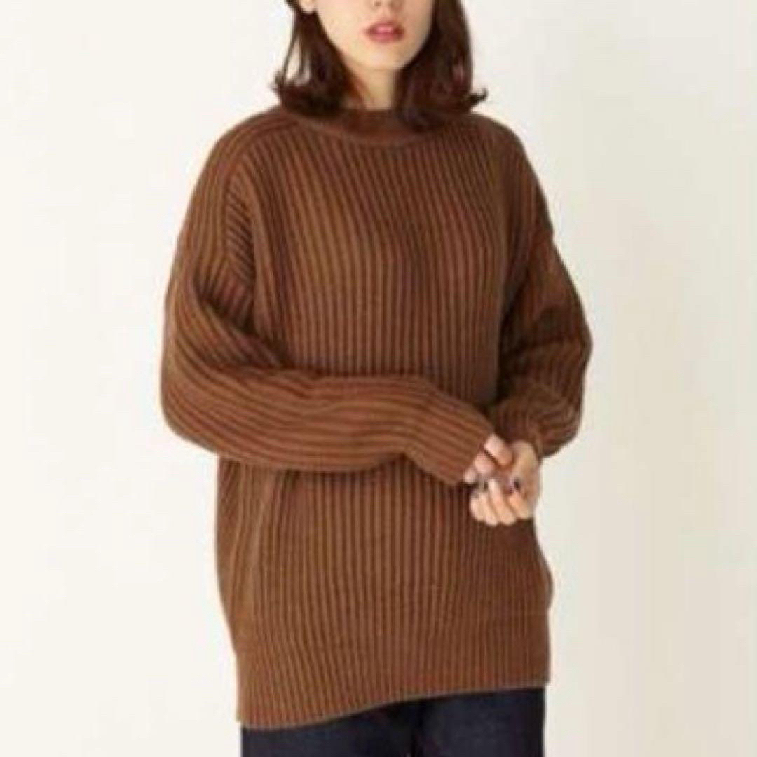 moussy(マウジー)のMOUSSY ポルカリブニットトップス F 茶 ブラウン マウジー セーター レディースのトップス(ニット/セーター)の商品写真