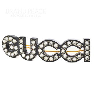 Gucci - グッチ ロゴ ラインストーン ヘアクリップ バレッタ ヘアアクセサリー ブラック