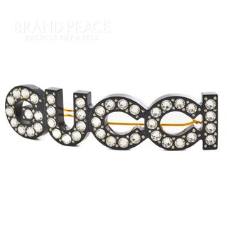 グッチ(Gucci)のグッチ ロゴ ラインストーン ヘアクリップ バレッタ ヘアアクセサリー ブラック(バレッタ/ヘアクリップ)