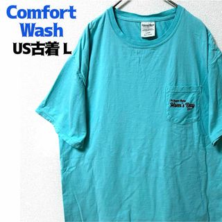 US古着 半袖 Tシャツ プリント ポケットTシャツ ミントグリーン 輸入品 L(Tシャツ/カットソー(半袖/袖なし))