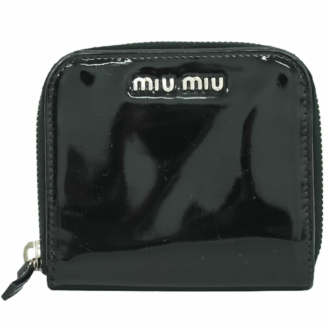 miumiu(ミュウミュウ)の本物 ミュウミュウ MIU MIU パテント レザー 折財布 コンパクトウォレット ブラック 5M0522 財布 ウォレット 中古 レディースのファッション小物(財布)の商品写真