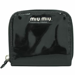 ミュウミュウ(miumiu)の本物 ミュウミュウ MIU MIU パテント レザー 折財布 コンパクトウォレット ブラック 5M0522 財布 ウォレット 中古(財布)