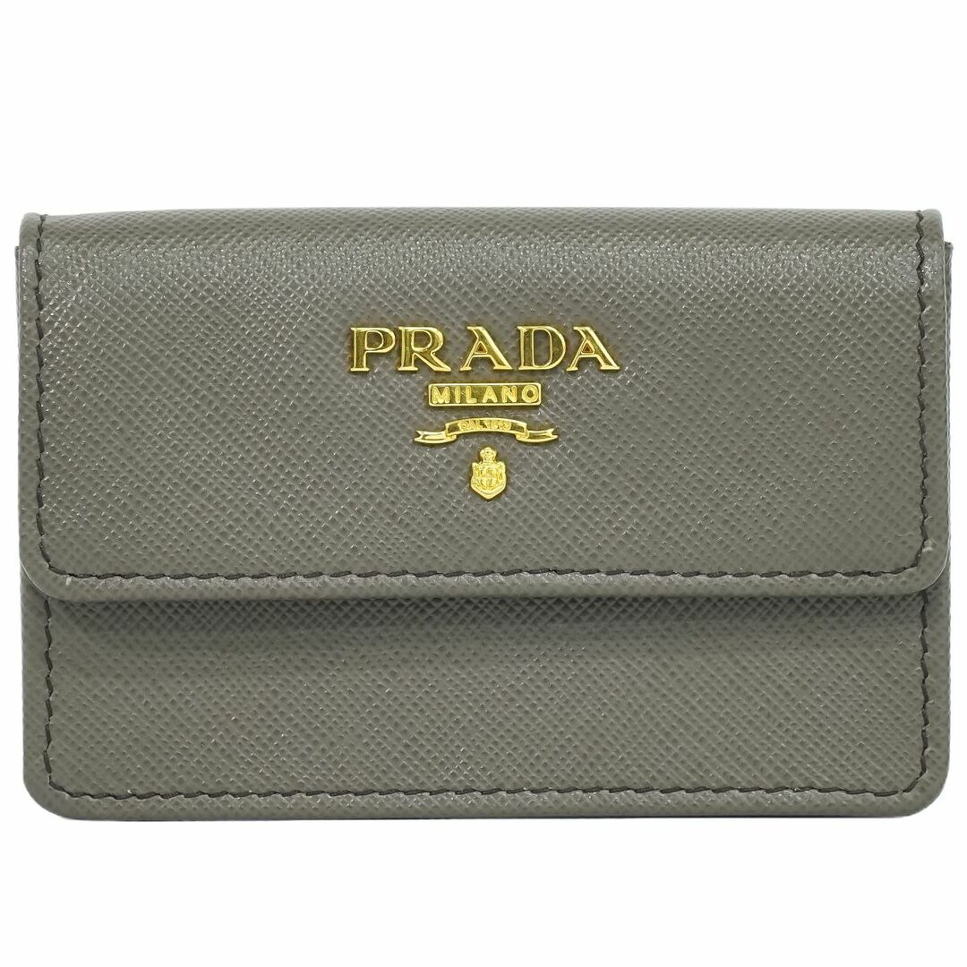 PRADA(プラダ)の本物 プラダ PRADA サフィアーノ レザー カードケース 名刺入れ グレー 1M0881 Saffiano 雑貨小物 中古 レディースのファッション小物(名刺入れ/定期入れ)の商品写真