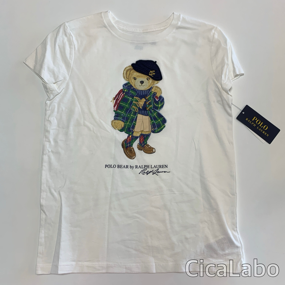 Ralph Lauren(ラルフローレン)の【新品】ラルフローレン ポロベア Tシャツ ベレー帽 ホワイト XL キッズ/ベビー/マタニティのキッズ服女の子用(90cm~)(Tシャツ/カットソー)の商品写真