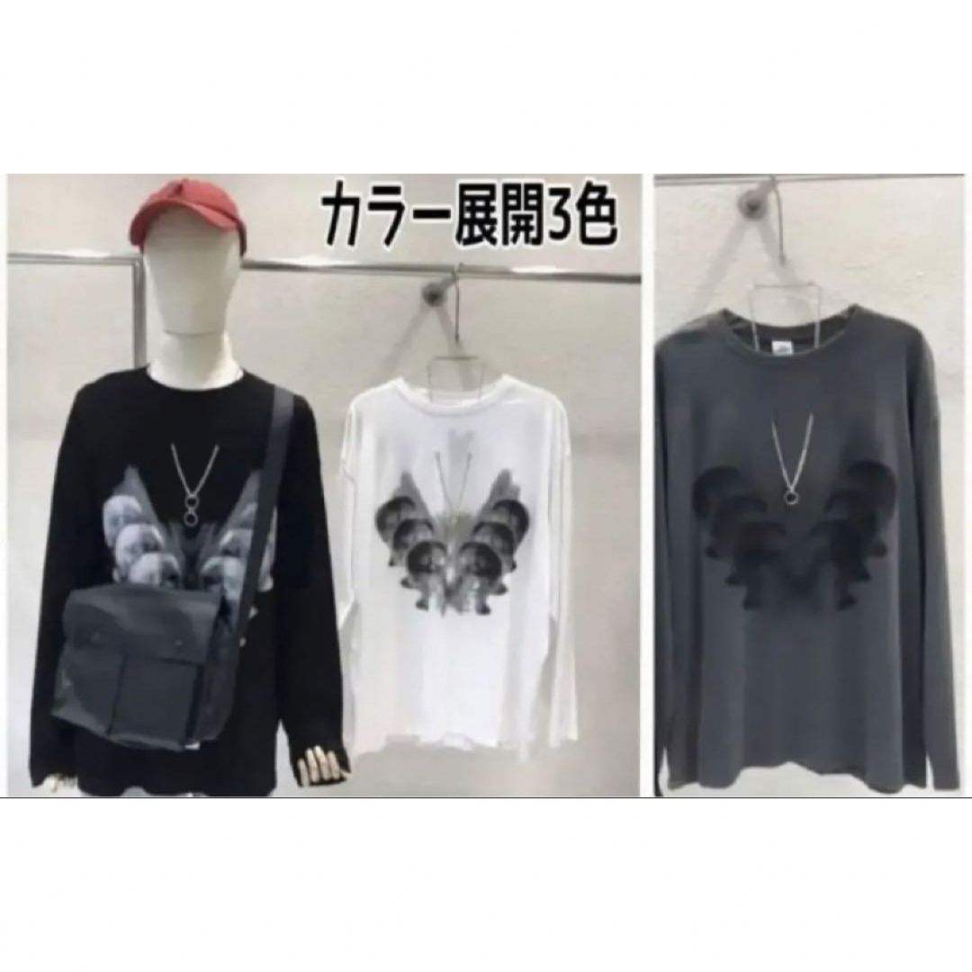 新品タグ付 ネックレス付フェイスプリント Tシャツ ロンT 長袖 白 M メンズのトップス(Tシャツ/カットソー(七分/長袖))の商品写真