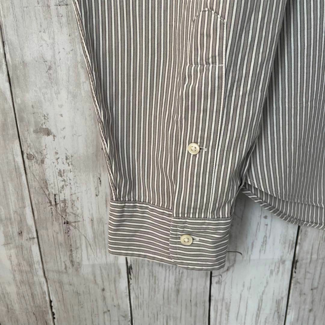 Ralph Lauren(ラルフローレン)のアメリカ古着　ラルフローレンホースロゴ刺繍ストライプBDシャツ　サイズLグレー系 メンズのトップス(シャツ)の商品写真