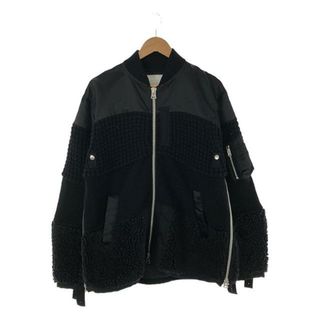 【美品】  sacai / サカイ | 2021AW | FAUX SHEARLING NYLON TWILL BLOUSON ボア ニット ナイロン 異素材ドッキング ボンバージャケット | 1 | ブラック | メンズ