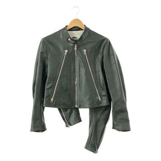 【新品】  MM6 Maison Margiela / エムエムシックスメゾンマルジェラ | 2022SS | ハの字 牛革 カウレザー シングルライダース ジャケット | 38 | ダークグリーン | レディース(その他)