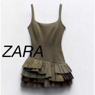 ザラ(ZARA)のZARA  ジャンプスーツワンピースコントラストボックスプリーツ　Sサイズ(ミニワンピース)