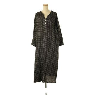 【美品】  Phlannel / フランネル | 2021AW | Cotton Silk Komon Kaftan Dress コットン シルク 小紋柄 総柄 カフタンドレス ワンピース | 0 | ブラック | レディース(ロングワンピース/マキシワンピース)