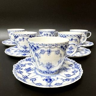 ロイヤルコペンハーゲン(ROYAL COPENHAGEN)のロイヤルコペンハーゲン ブルーフルーテッド フルレース 6客 カップ ソーサー(グラス/カップ)