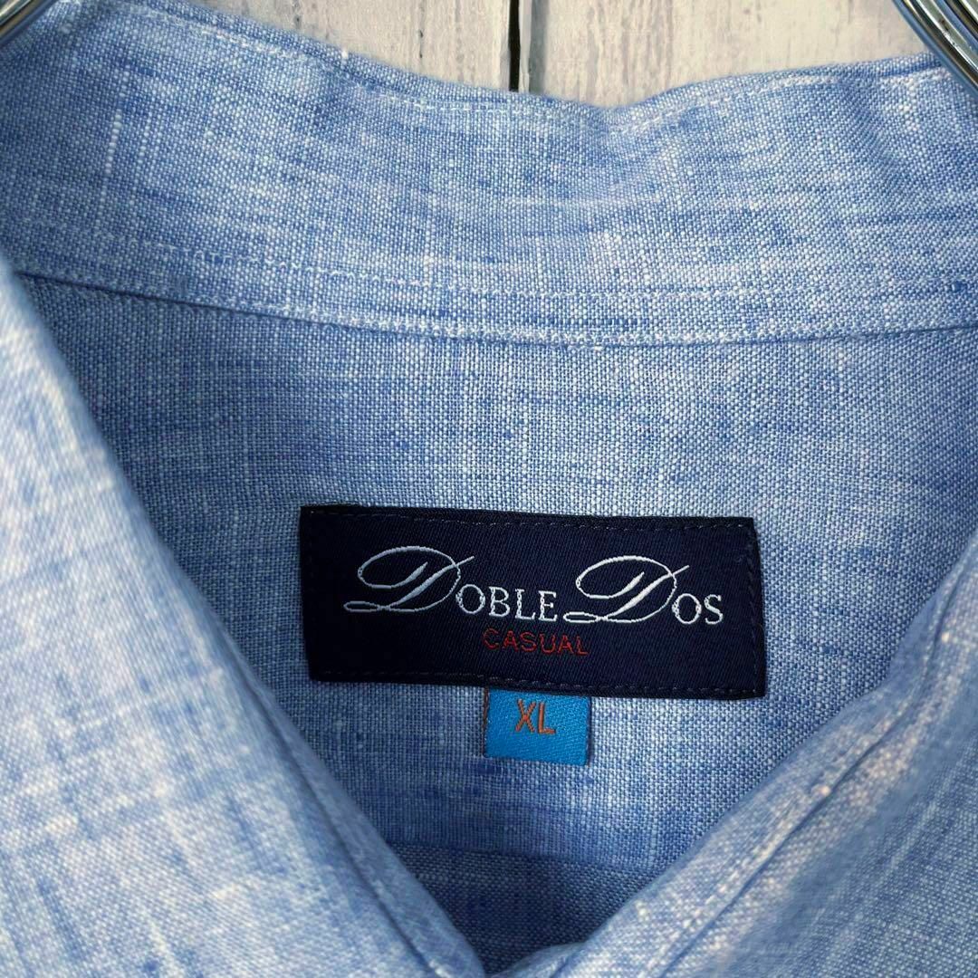 メンズ古着DOBLE DOS 長袖リネン100%シャツ　サイズXLブルーキューバ メンズのトップス(シャツ)の商品写真