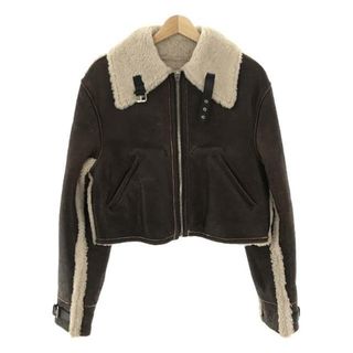 【新品】  MM6 Maison Margiela / エムエムシックスメゾンマルジェラ | 2021AW | Shearling Trim Leather Jacket クラックレザーシャーリングジップジャケット | 38 | ブラウン | レディース(その他)