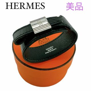 Hermes - エルメス アルテミス レザー ブレスレット バングル ブラック ユニセックス