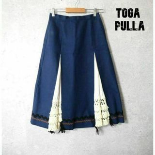 トーガプルラ(TOGA PULLA)の美品 トーガプルラ リネン100％ レース ミモレ ロング フレアスカート 34(ロングスカート)