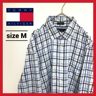 トミーヒルフィガー(TOMMY HILFIGER)の90s 古着 トミーヒルフィガー BDシャツ チェック 刺繍ロゴ ゆるダボ M(シャツ)