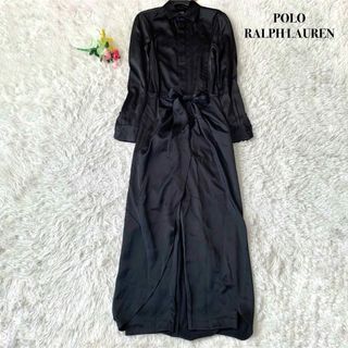 ポロラルフローレン(POLO RALPH LAUREN)の【美品】ポロラルフローレン ロング丈 オールインワン シルク ブラック L(ロングワンピース/マキシワンピース)