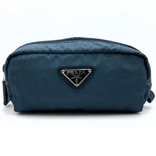 プラダ(PRADA)のプラダ ポーチ 小物入れ バニティ ブルー ナイロン レディース トライアングルロゴ 三角ロゴ PRADA【中古】(ポーチ)