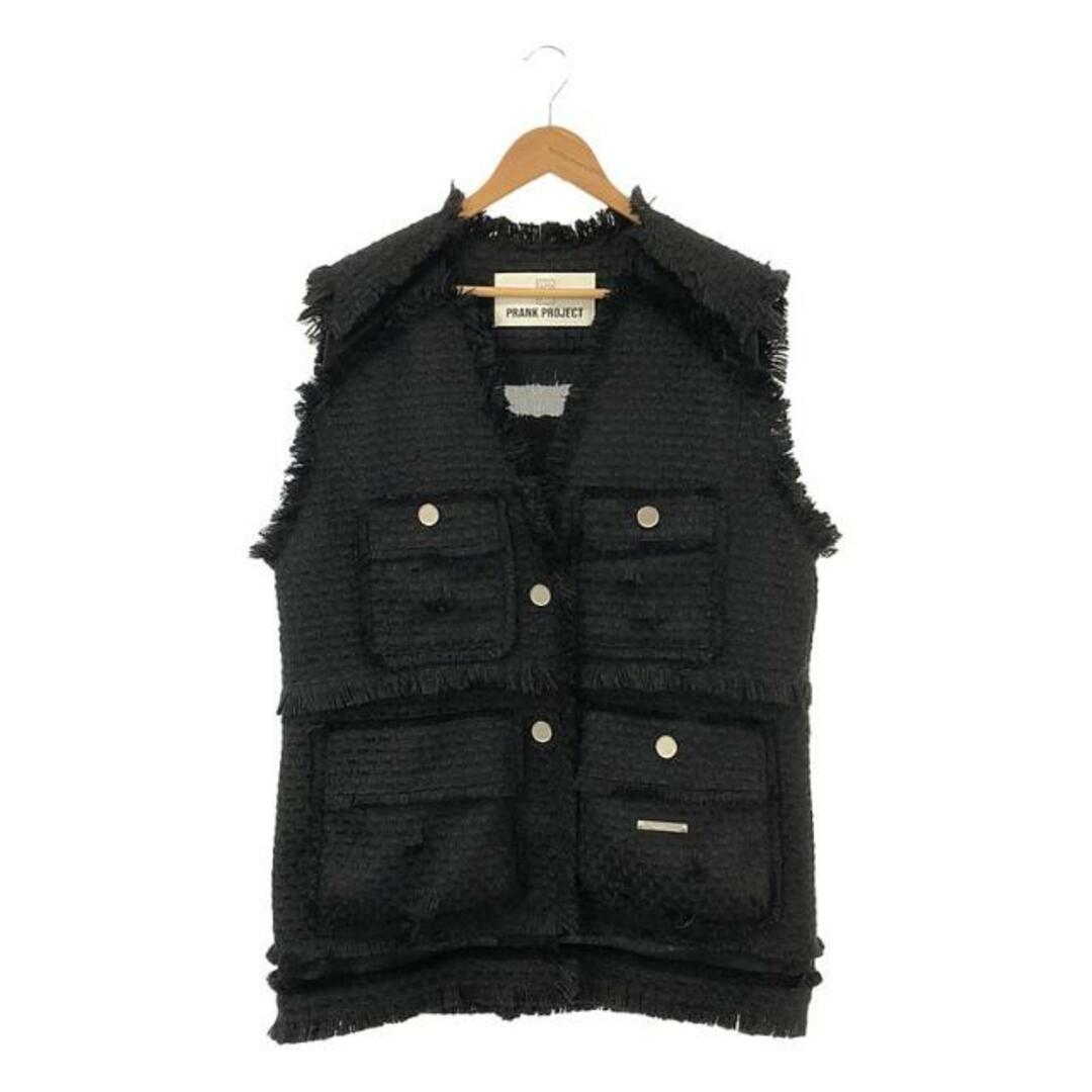 PRANK PROJECT / プランクプロジェクト | Damaged Fringe Tweed Gilet ベスト | FREE | ブラック | レディース レディースのトップス(ベスト/ジレ)の商品写真