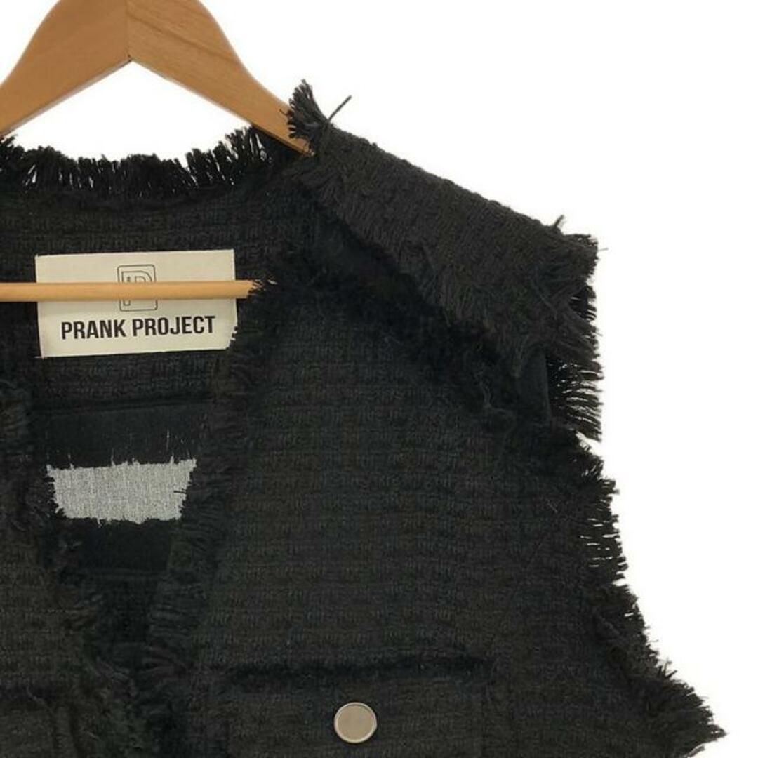 PRANK PROJECT / プランクプロジェクト | Damaged Fringe Tweed Gilet ベスト | FREE | ブラック | レディース レディースのトップス(ベスト/ジレ)の商品写真